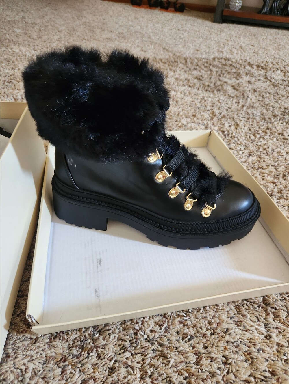 On 34th Black Faux-Fur Lace-Up Ankle Boots - Women's 6.5